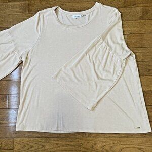 CALVIN KLEIN Bell Sleeve Tunic Top Plus Size 3X Pastel Pink Stretch Minimalist